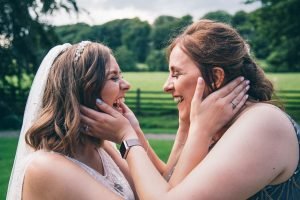 Bride and sister at Mitton Hall