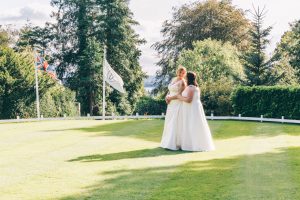 Two Brides on the helipad - Broadoaks Country House