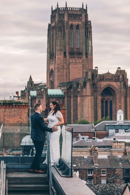 Bride and Groom on roof at Hope Street Hotel