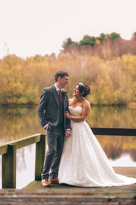Bride and Groom by the Lake at Nunsmere
