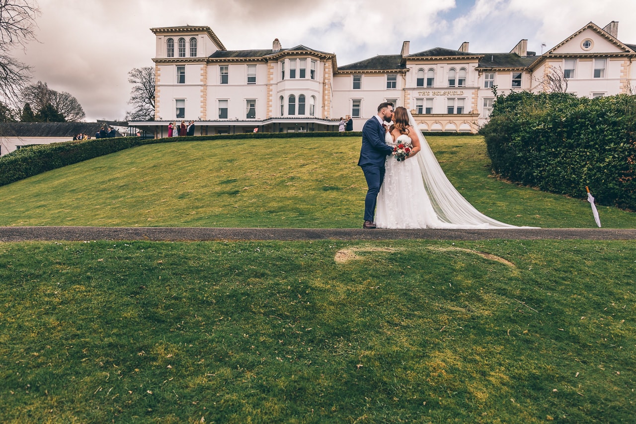Bride and Groom on the lawn - Belsfield Hotel Wedding Photography