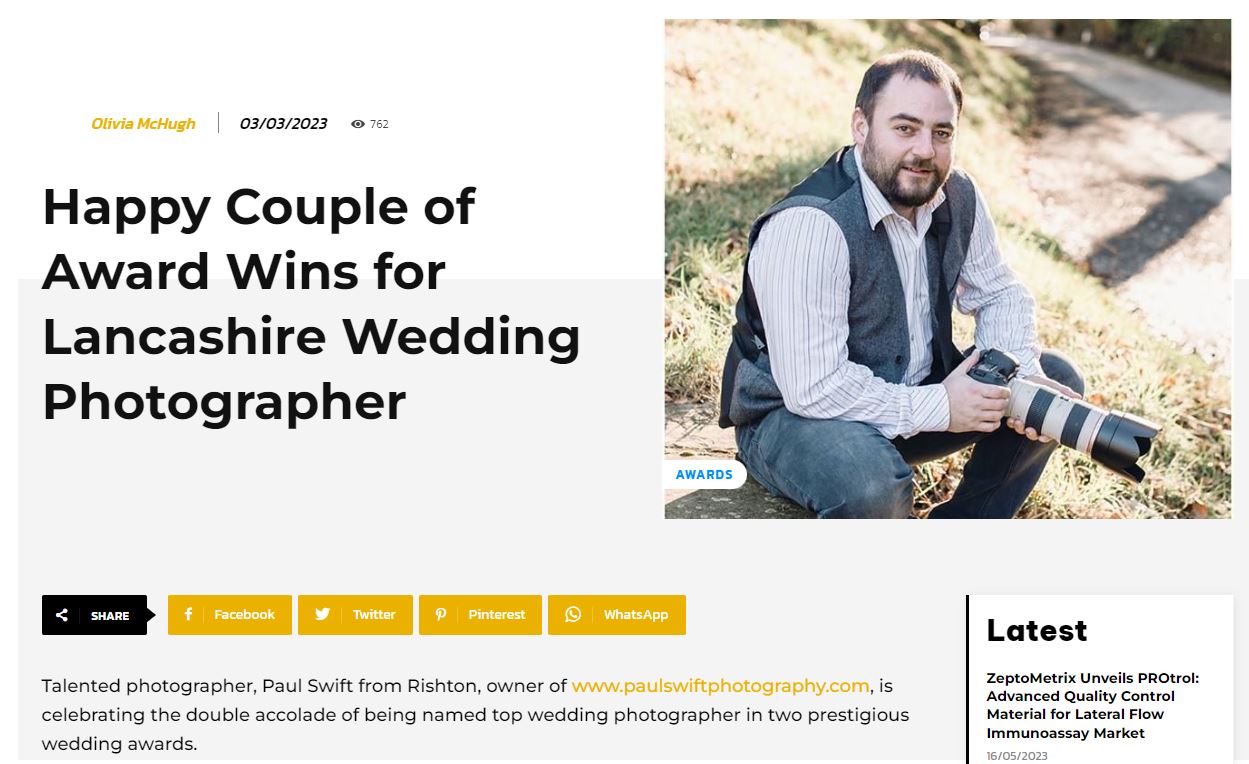 Happy Couple of award wins for Lancashire Wedding Photographer